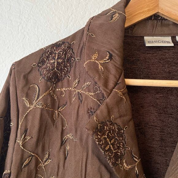 Vintage Chicos Embroidered Jacket L Tapestry Paisley Brown - Picture 3 of 11